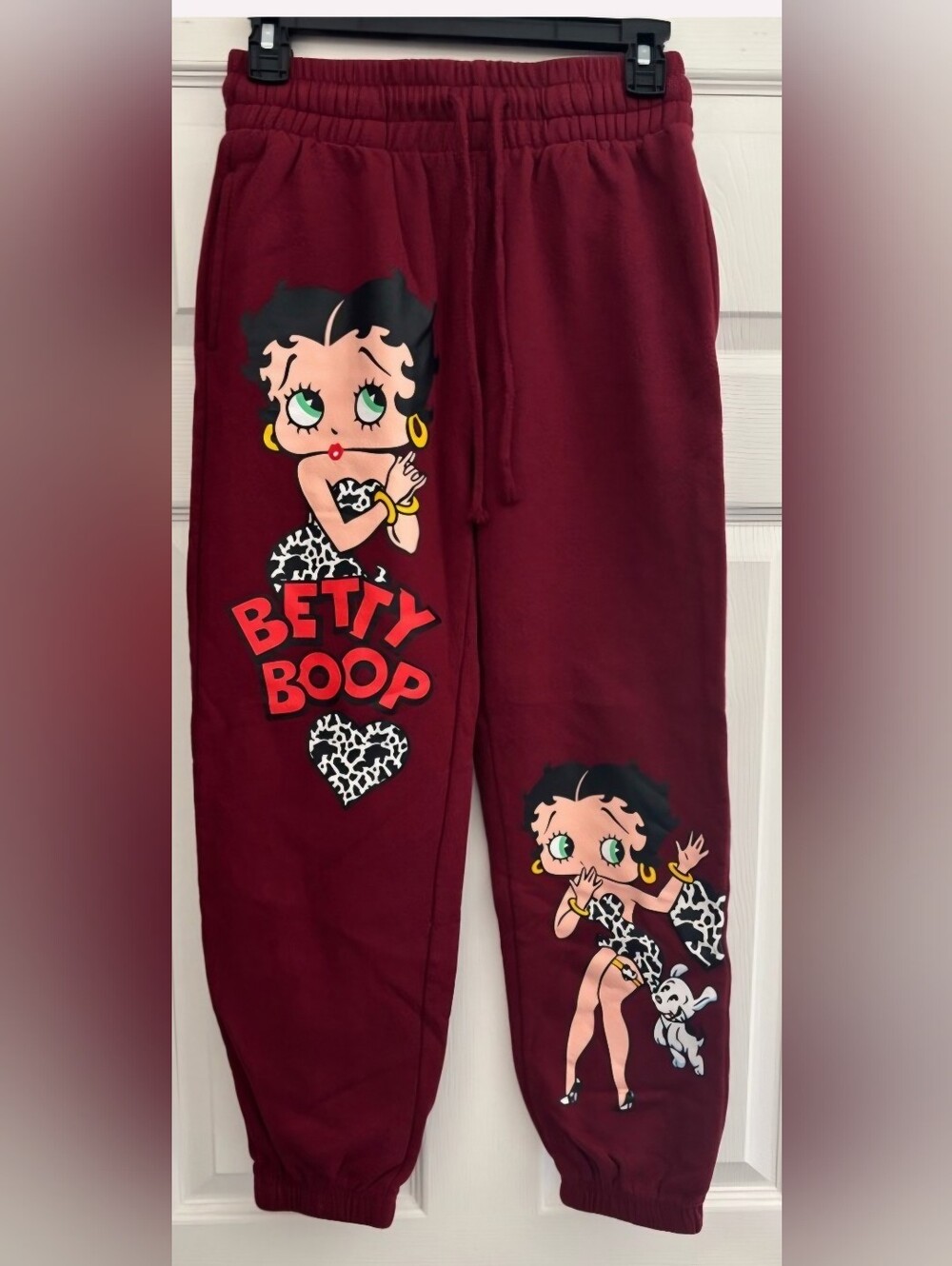 Betty Boop Burgundy Graphic Joggers with Red Logo